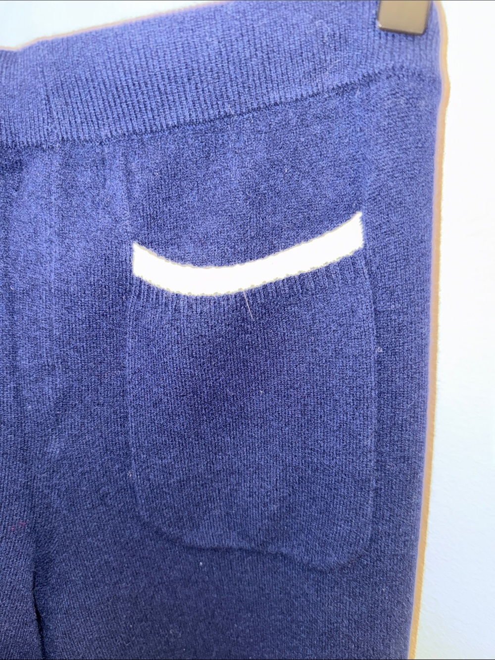 Monrow Navy Knit Drawcord Waist Pants with White Trim - Picture 5 of 6
